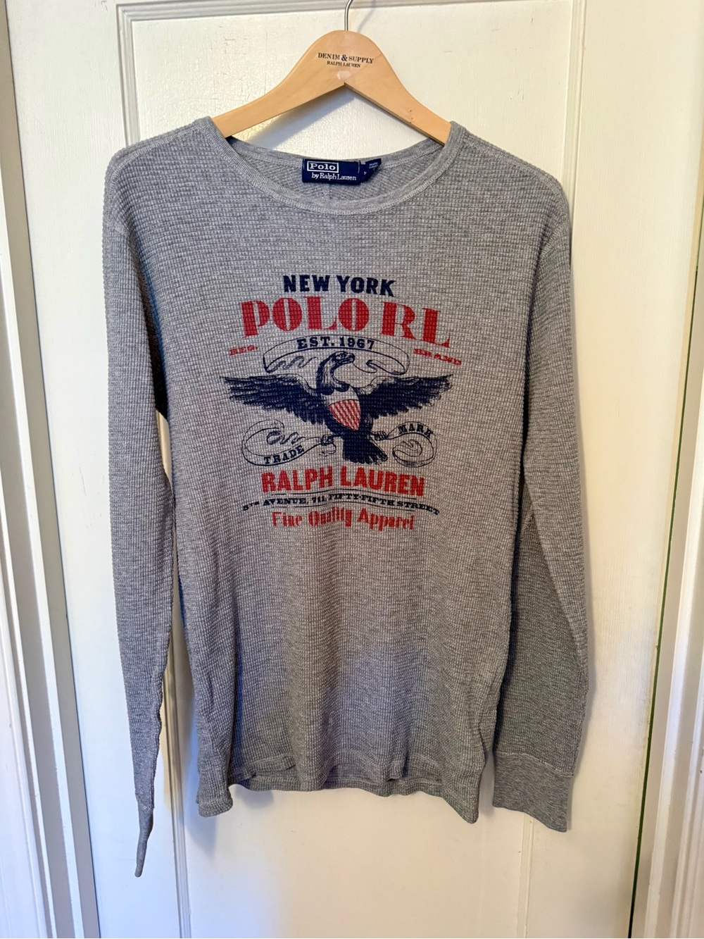 Polo Ralph Lauren Gray Long-Sleeve Waffle Knit Graphic Tee